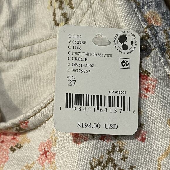 Free People We The Free Eden Slouch Jeans Cross Stitch Print Button Fly Size 27 - Picture 8 of 16